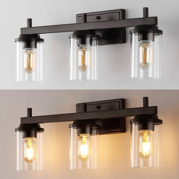 Liam 23.25" 3-Light Farmhouse Industrial Vanity Light with Bathroom Hardware Accessory Set - JONATHAN Y